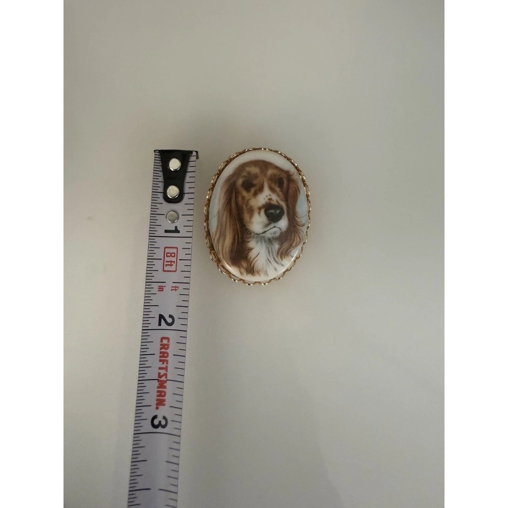 Vintage China or Porcelain Transfer Oval Pin Brooch Spaniel Hound Beagle NWOT‎ - Picture 6 of 15